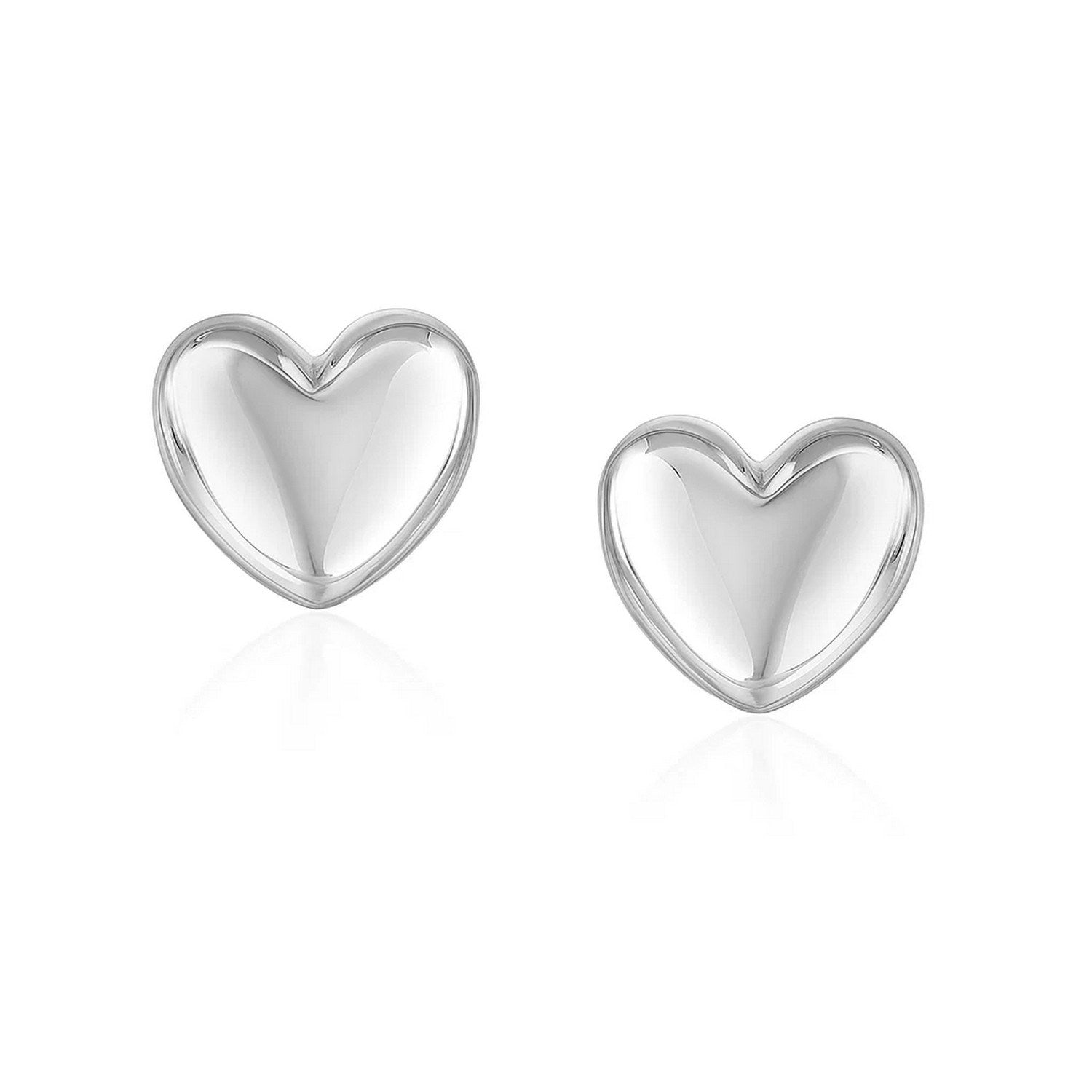 14k White Gold Puffed Heart Shape Shiny Earrings in a sleek high-contrast midnight luxury editorial style